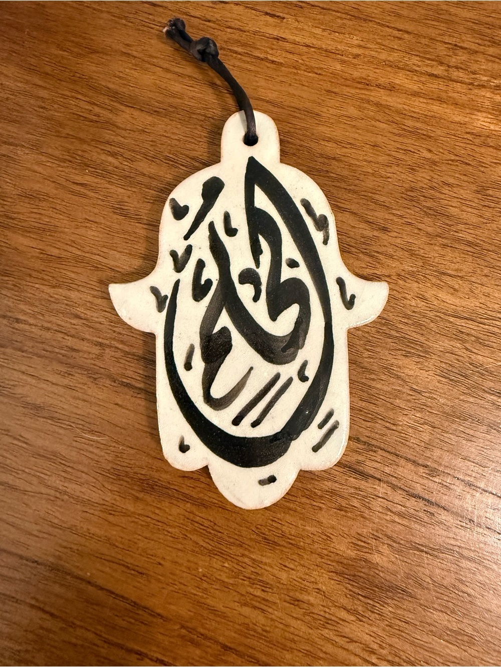 Handcrafted White Hamsa Ornament with Black Arabic Calligraphy